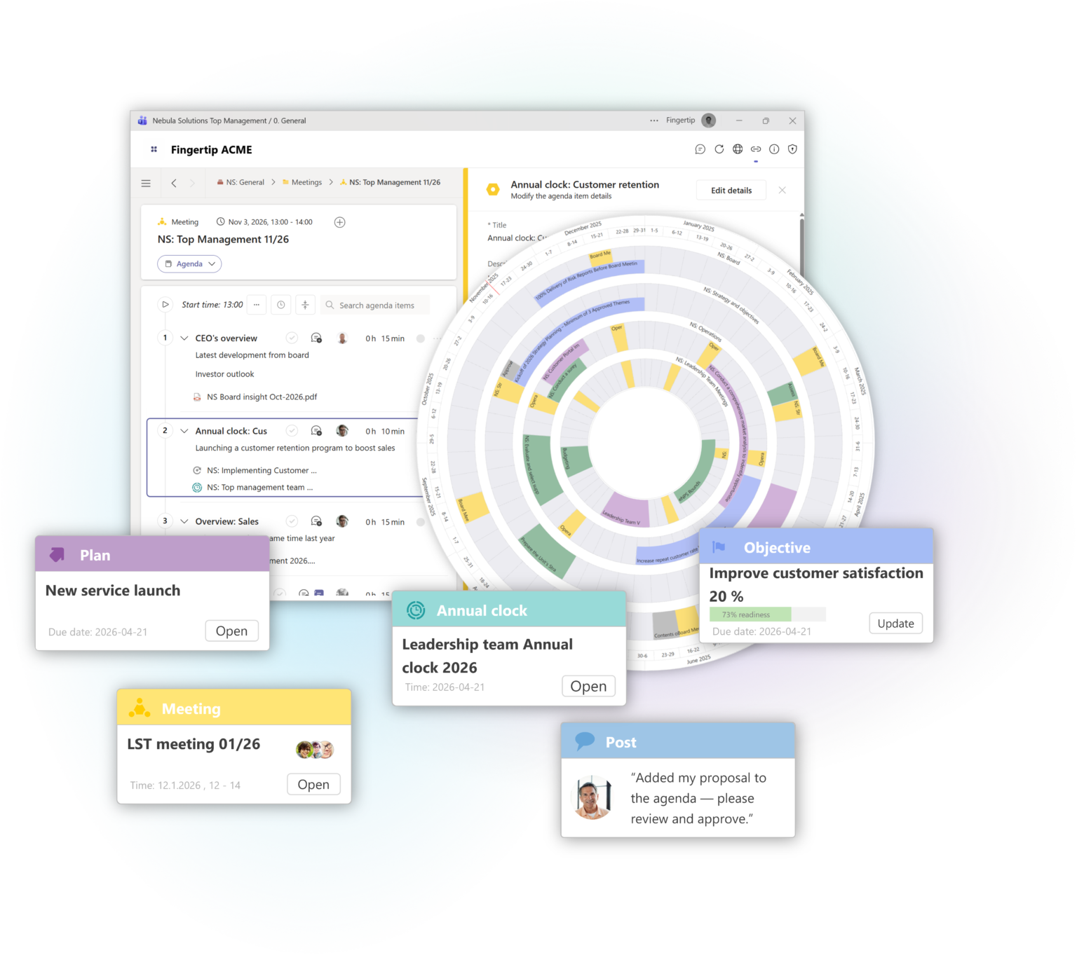 mockup of a Fingertip agenda and activator cards.